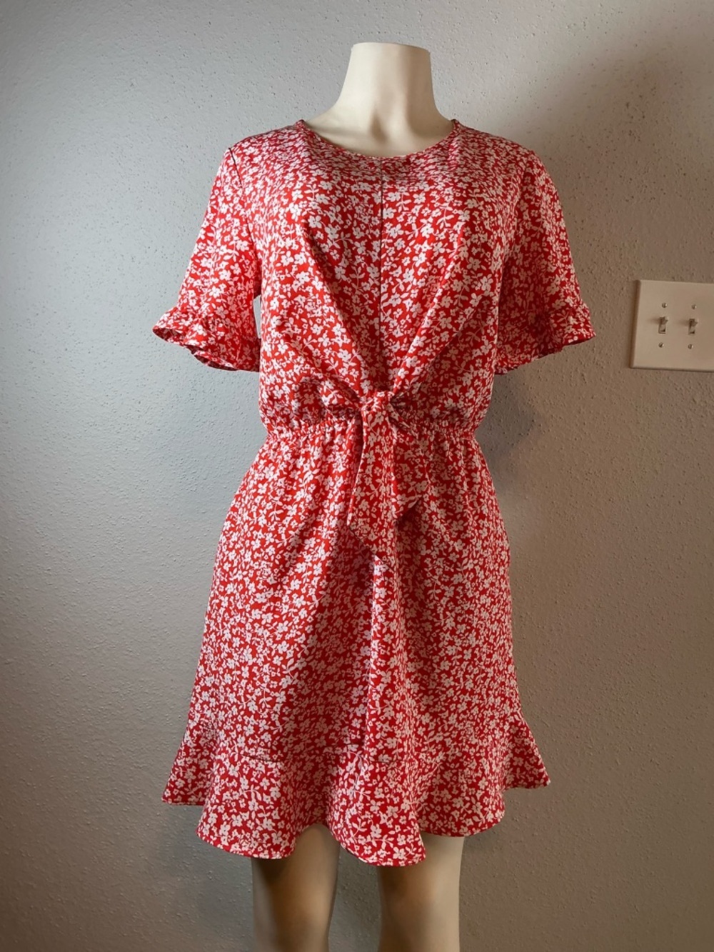 Red Floral Tie-Front Mini Dress